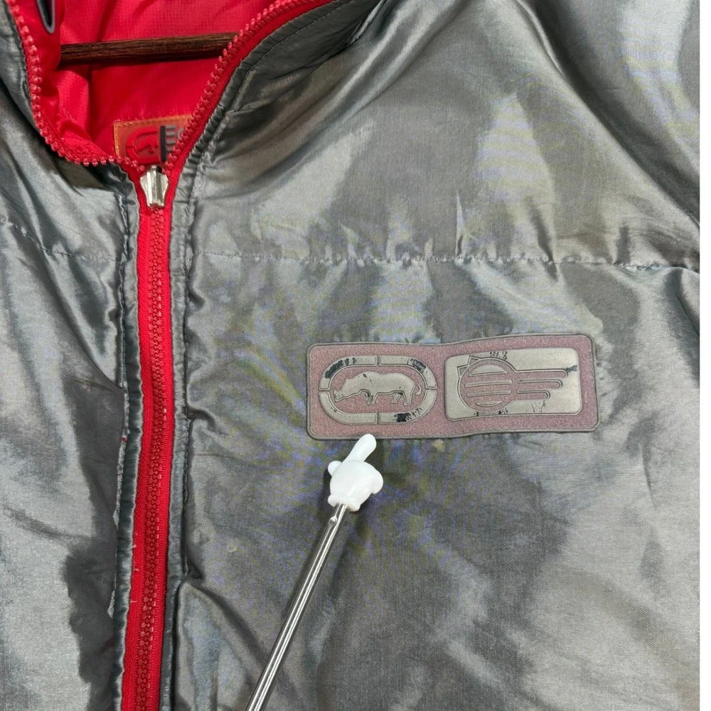 Vtg 90's Ecko Unltd. Function Reversible Red Silver Puffer‎ Jacket Men's XL Down
